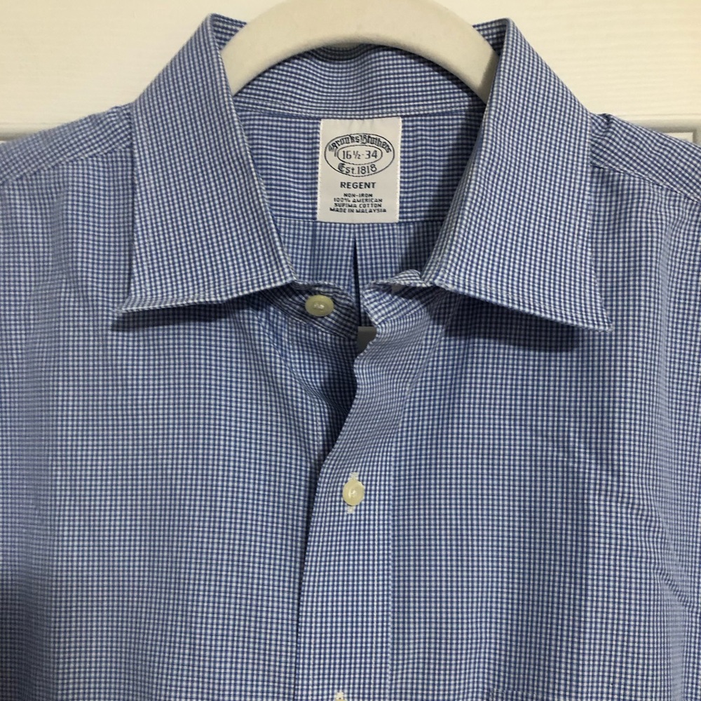 Brooks‎ brothers blue plaid button down shirt Regent supima cotton 16.5. 34